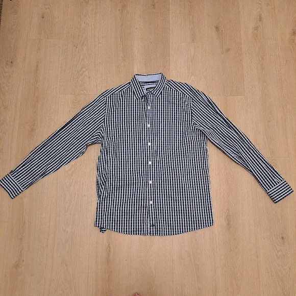 Johnston & Murphy Men's Blue White Gingham Button Down Nice Skirt Size Large - Picture 1 of 11